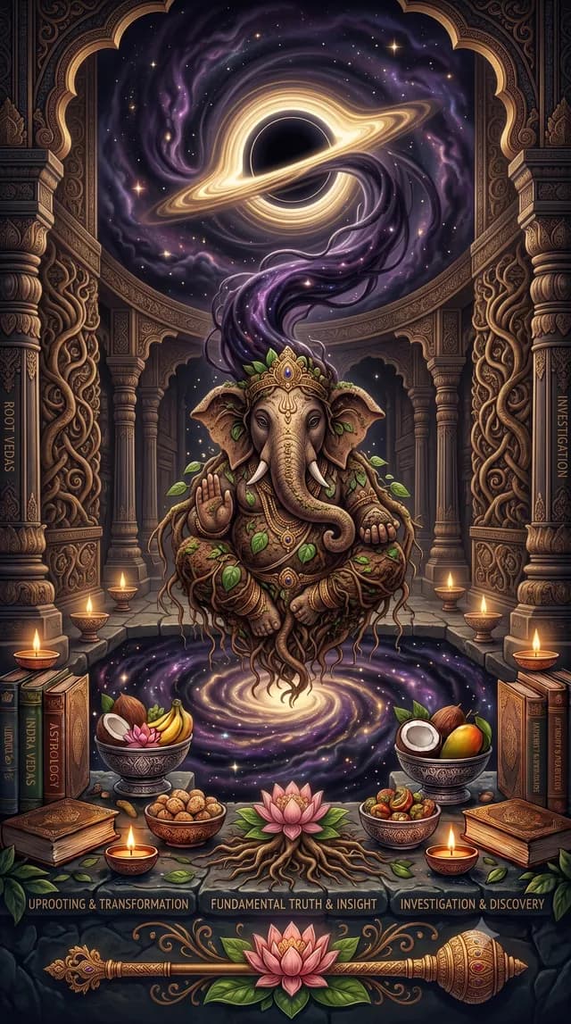 Mula nakshatra — Nirriti (goddess of dissolution and destruction), symbolised by a bunch of roots, or a lion's tail
