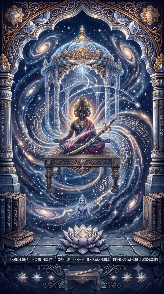 Purva Bhadrapada nakshatra — Aja Ekapada (the one-footed goat, a fierce form of fire), symbolised by the front legs of a funeral cot, or a sword