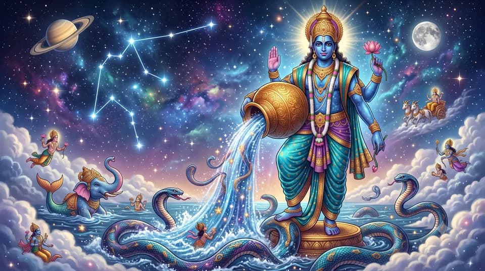 Kumbha (Aquarius) — ruled by Saturn, symbolised by the water-bearer